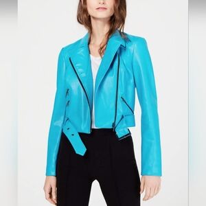 INC teal vegan leather jacket size M